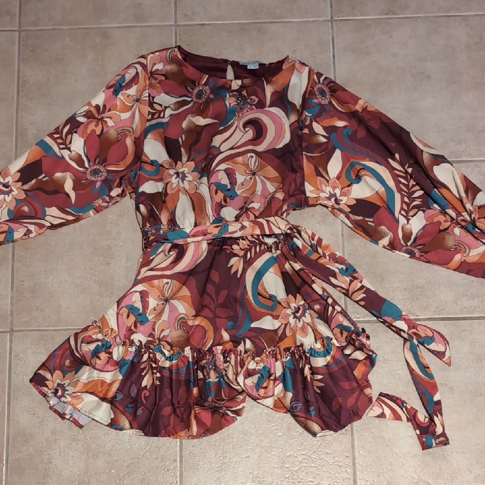 Baltic Born Burgundy and Orange Floral Dress